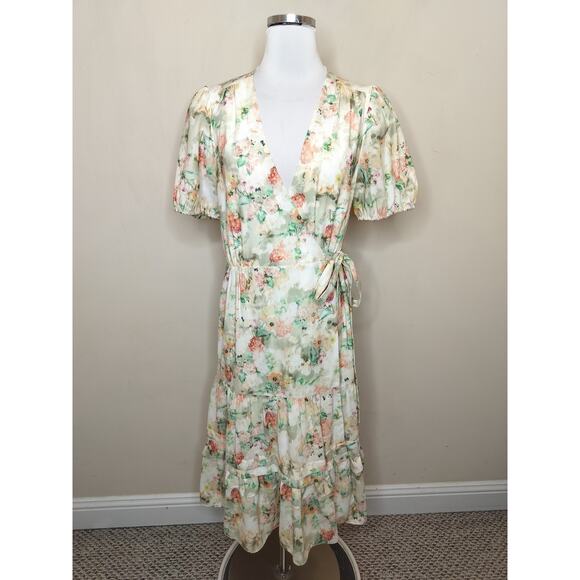 Alex Marie Dresses & Skirts - Alex Marie Floral Wrap Dress Midi Short Sleeve Cottage Boho